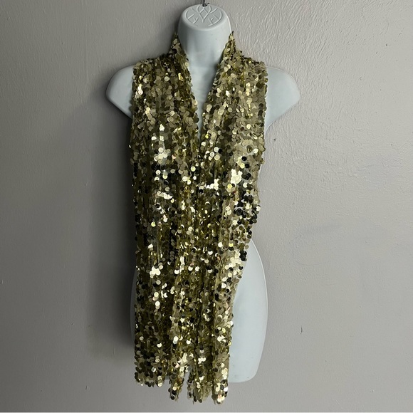 Gold Sequin Embellished Scarf Shawl Wrap - Picture 7 of 10